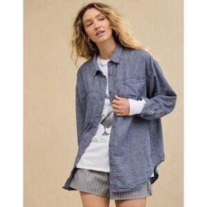 NWT Aerie Anytime Fave Twill Shirt In Navy Size XXS
